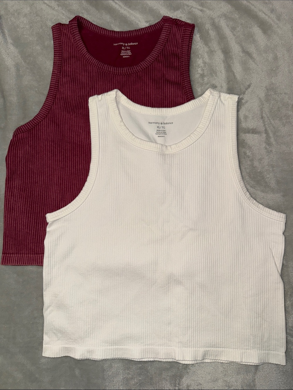 Harmony & Balance Women’s Ribbed Tank Tops - White & Burgundy (2-Pack)